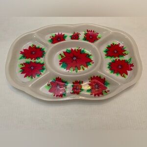 Vintage Plastic Christmas Snack Serving Tray Poinsettia Flowers